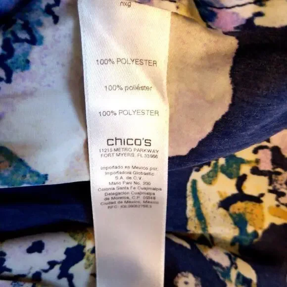 Chicos Floral Top Women Size Medium Blue Preppy Career Classic Feminine - Picture 8 of 9